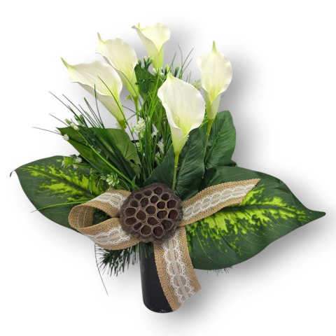 BUKIET WKŁAD DO WAZONU KWIATY NA CMENTARZ GRÓB POMNIK BIAŁE KALIE PREMIUM