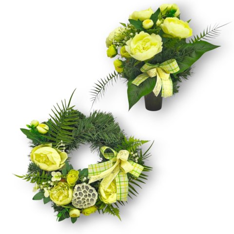 BUKIET WKŁAD DO WAZONU KWIATY NA CMENTARZ GRÓB POMNIK RÓŻE PIWONIE