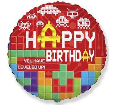 Balon Foliowy, Happy Birthday Tetris klocki 46 cm