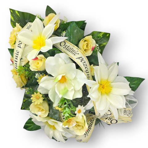 DUŻA WIĄZANKA NA POGRZEB KWIATY WIENIEC Z DOWOLNYM NAPISEM NA SZARFIE