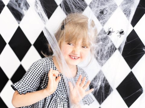 Pajęczyna dekoracyjna na Halloween + pająki, biała, 60g