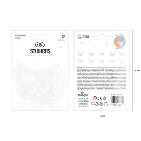 Naklejki na ścianę Motyle Holograficzne Białe 75 cm - 12 sztuk