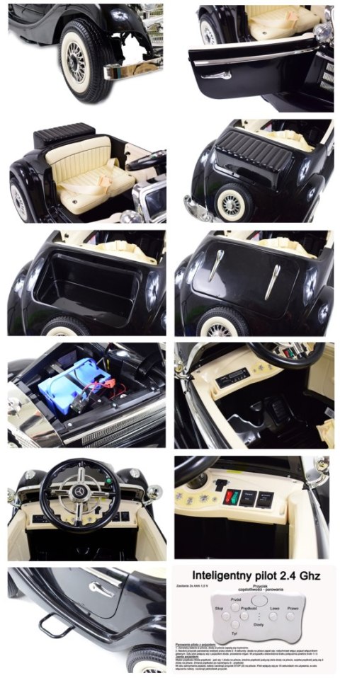 MERCEDES RETRO TYP 540K DLA DZIECKA I DLA RODZICA, MIĘKKIE KOŁA EVA, MIĘKKIE SIEDZENIE, FULL OPCJA/A200