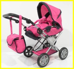 Wózek dla lalek głęboki 4 funkcyjny z torbą i pościelą 9346