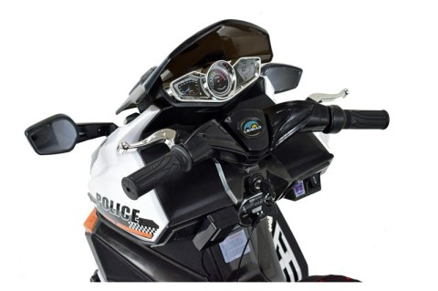 OLBRZYMI SKUTER POLICYJNY, DŹWIĘKI SYRENY, MEGAFON, KOGUT, MIĘKKIE SIEDZENIE, GAZ W MANETCE/AK550