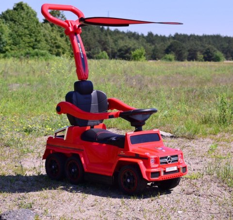 JEŹDZIK NA AKUMULATOR, PCHACZ, ODPYCHACZ MERCEDES G 63 AMG 6X6, MIĘKKIE KOŁA DASZEK , STEROWANIE RĄCZKĄ/1838 LONG