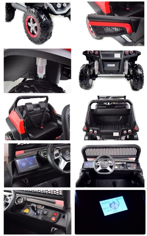 MERCEDES BENZ UNIMOG 4X4,12V14AH, AMORTYZATORY, MIĘKKIE KOŁA, MP4, SUPER OPCJA/UNIMOG