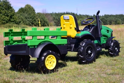 MEGA TRAKTOR Z PRZYCZEPĄ, KOŁA POMPOWANE, MIĘKKIE SIEDZENIE, PILOT, NOWOCZESNY PANEL, FUNKCJA BUJANIA/TT990D