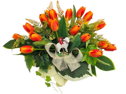 WIELKANOCNY STROIK NA POMNIK WIĄZANKA KWIATY TULIPANY BARANEK NA CMENTARZ