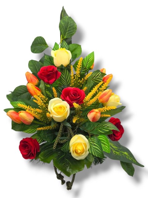 BUKIET WKŁAD DO WAZONU KWIATY NA CMENTARZ GRÓB POMNIK RÓŻE TULIPANY