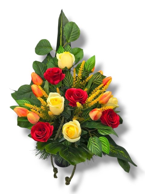 BUKIET WKŁAD DO WAZONU KWIATY NA CMENTARZ GRÓB POMNIK RÓŻE TULIPANY