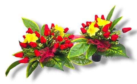 BUKIET WKŁAD DO WAZONU KWIATY NA CMENTARZ GRÓB POMNIK WZÓR WIOSENNY TULIPANY ŻONKILE