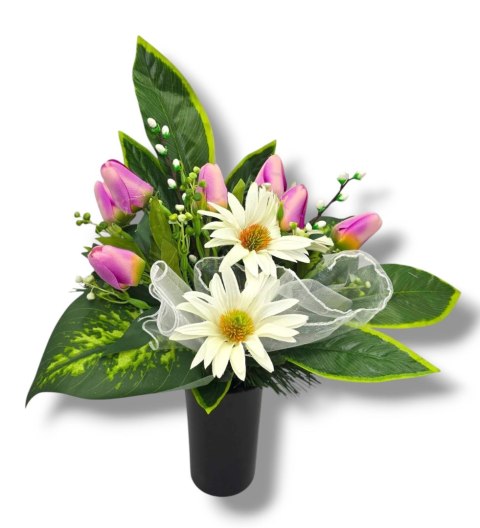 BUKIET WKŁAD DO WAZONU KWIATY NA CMENTARZ GRÓB POMNIK WZÓR WIOSENNY