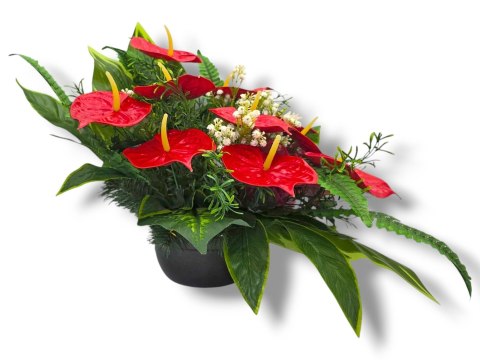 DUŻY STROIK NA CMENTARZ GRÓB XXL KWIATY NA GRÓB MISA Z OBCIĄŻENIEM ANTURIUM