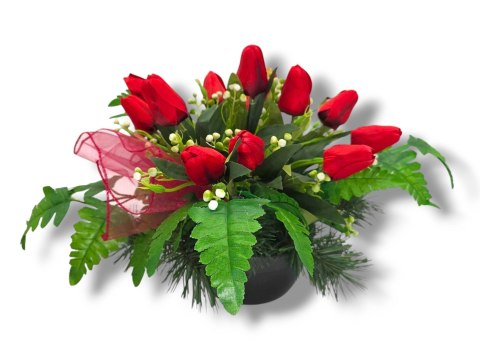 STROIK KOMPOZYCJA KWIATOWA MISA Z OBCIĄŻENIEM NA CMENTARZ GRÓB TULIPANY