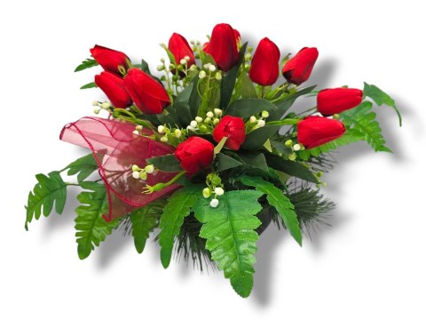 STROIK KOMPOZYCJA KWIATOWA MISA Z OBCIĄŻENIEM NA CMENTARZ GRÓB TULIPANY