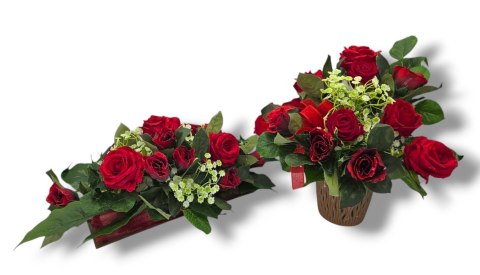 SZTUCZNE RÓŻE W DONICZCE DEKORACJA DO WNĘTRZA DO SALONU POKOJU NA STÓŁ