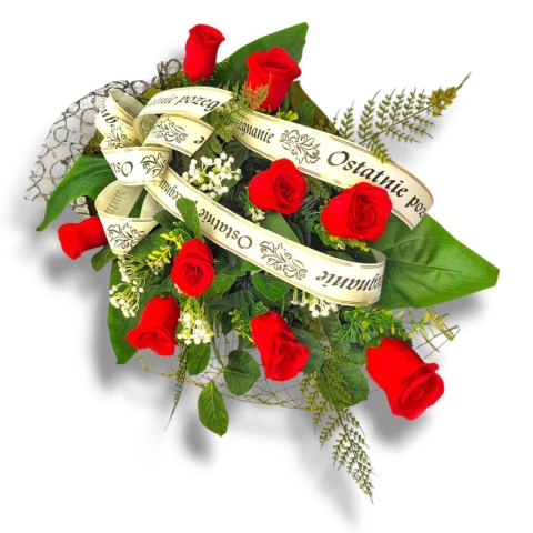 WIĄZANKA POGRZEBOWA WIENIEC CZERWONE RÓŻE + WŁASNY NAPIS + wysyłka 24h