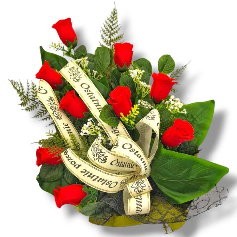 WIĄZANKA POGRZEBOWA WIENIEC CZERWONE RÓŻE + WŁASNY NAPIS + wysyłka 24h