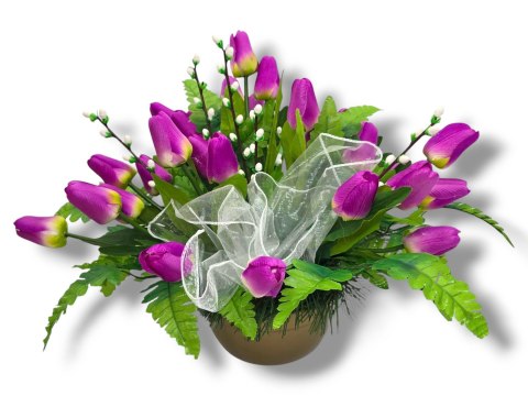 WIOSENNY STROIK NA CMENTARZ KWIATY NA GRÓB POMNIK MISA Z OBCIĄŻENIEM TULIPANY