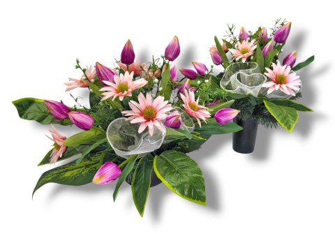 WIOSENNY STROIK NA CMENTARZ KWIATY NA GRÓB POMNIK MISA Z OBCIĄŻENIEM TULIPANY