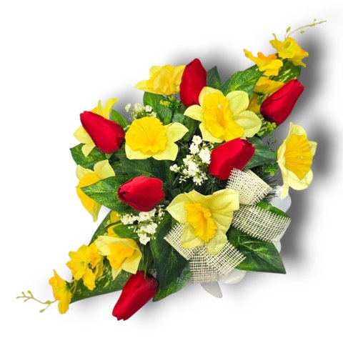 WIOSENNY STROIK NA CMENTARZ KWIATY NA GRÓB Z OBCIĄŻENIEM TULIPANY ŻONKILE