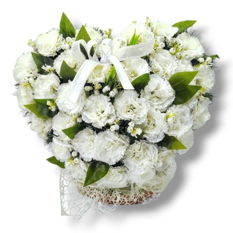 BIAŁE DUŻE SERCE XL STROIK NA CMENTARZ GRÓB NAGROBNA KOMPOZYCJA KWIATOWA