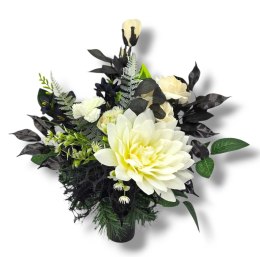 BIAŁO CZARNY BUKIET WKŁAD DO WAZONU KWIATY NA CMENTARZ GRÓB POMNIK