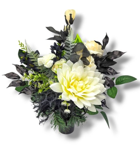 BIAŁO CZARNY BUKIET WKŁAD DO WAZONU KWIATY NA CMENTARZ GRÓB POMNIK