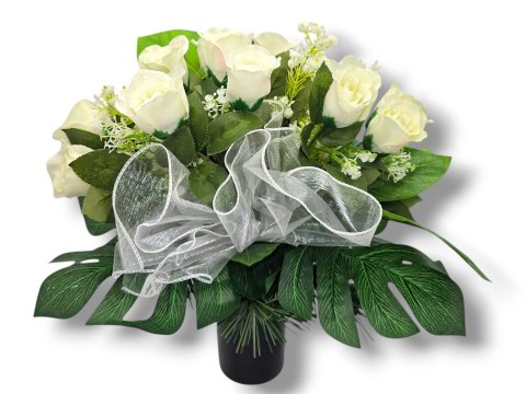 BUKIET WKŁAD DO WAZONU KWIATY NA CMENTARZ GRÓB POMNIK BIAŁE RÓŻE