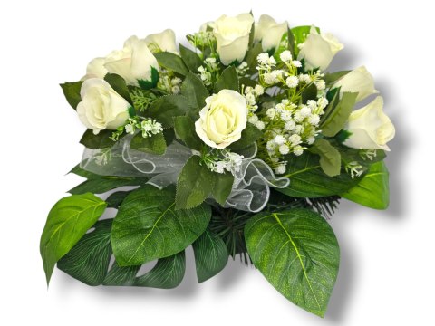 STROIK NA CMENTARZ KWIATY NA GRÓB POMNIK MISA Z OBCIĄŻENIEM BIAŁE RÓŻE