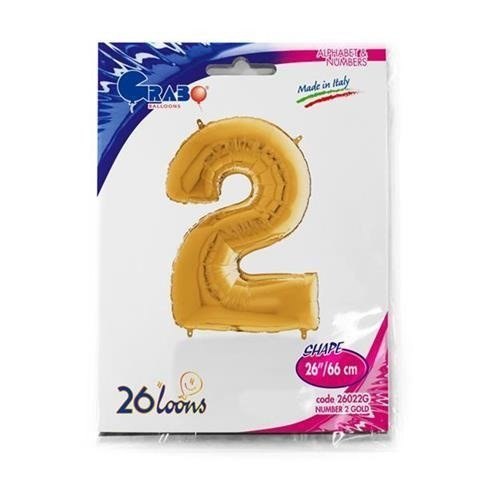 Balon Foliowy Cyfra 2, Złota, 66 cm Grabo