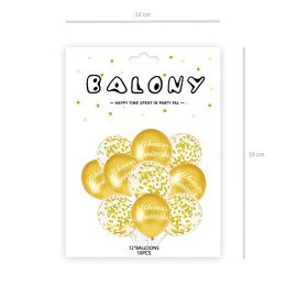 Balony na Wieczór Panieński złote z konfetti 30 cm, 10szt