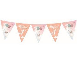 Baner URODZINOWY na ROCZEK z króliczkiem, różowy, 11 flag, 326 cm