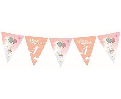 Baner URODZINOWY na ROCZEK z króliczkiem, różowy, 11 flag, 326 cm