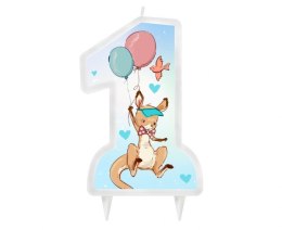Świeczka Cyfra na Roczek - 1 Urodziny Kangurek, niebieska