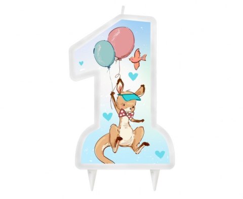 Świeczka Cyfra na Roczek - 1 Urodziny Kangurek, niebieska