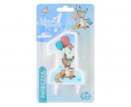 Świeczka Cyfra na Roczek - 1 Urodziny Kangurek, niebieska