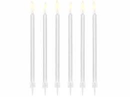 Świeczki urodzinowe, gładkie, białe 14 cm, 12 szt.