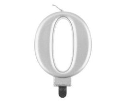 Świeczka cyferka 0, metalik srebrna 8 cm