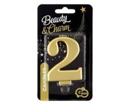 Świeczka cyferka 2, metalik złota, 8 cm