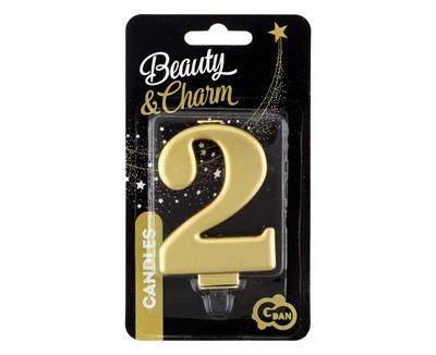 Świeczka cyferka 2, metalik złota, 8 cm