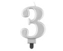 Świeczka cyferka 3, metalik srebrna 8 cm