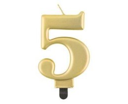 Świeczka cyferka 5, metalik złota, 8 cm