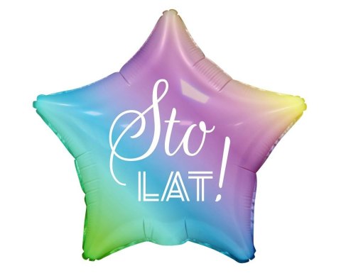 Balon Foliowy, Gwiazda tęczowa Sto Lat, 44cm