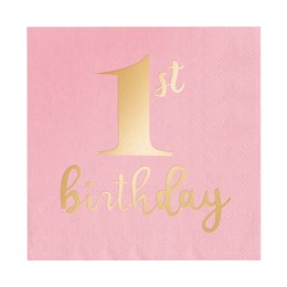 Serwetki 1st Birthday Roczek różowe, 33x33cm, 10 szt.