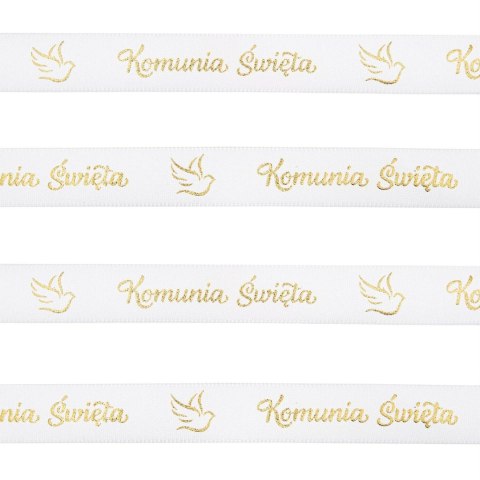 Wstążka satynowa biała z napisem Komunia Święta 20m