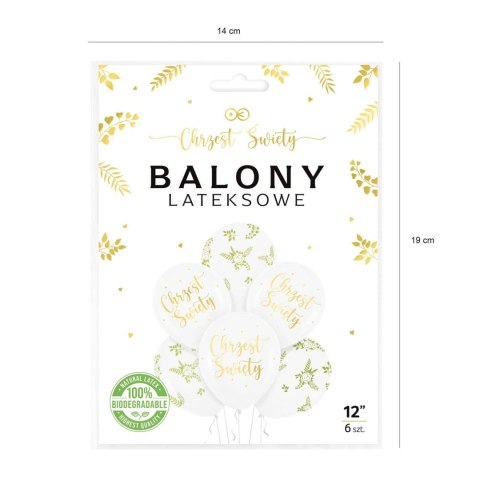 Zestaw balonów lateksowych, Chrzest Święty biało zielone 6 szt.