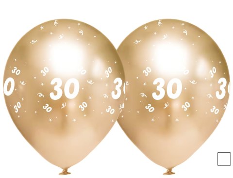 Balony urodzinowe złote "30", 30cm, 50 szt.