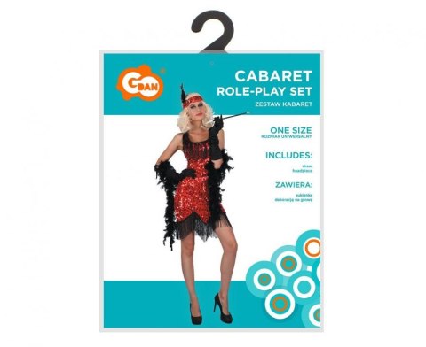 Strój Kabaretowy dla Dorosłych - Czerwony, Rozmiar M + Ozdoba na Głowę